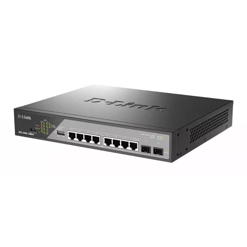 D-Link DSS-200G-10MPP võrgulüliti, hallatav L2, Gigabit Ethernet (10/100/1000), Power over Ethernet (PoE), 1U, must, hall