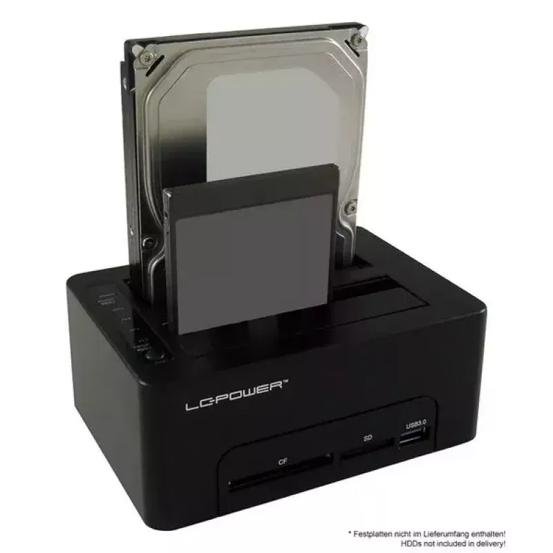 LC Power LC-DOCK-U3-CR - HDD-Dockingstation mit Netzanzeige, Ein/Aus-Schalter, Klon-Funktion Schächte: 2 - 2.5 / 3.5 gemeinsam genutzt (6,4 cm/8,9 cm 