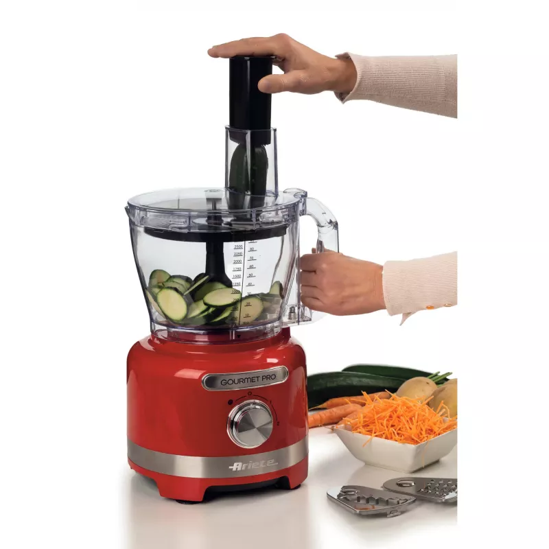 Ariete 1782 Gourmet Pro Moderna, köögikombain, 3 L multiveski, 2 L kannmikser, 2 kiirust + impulssrežiim, terade komplekt + roostevaba terasest ketas, mahlapressi lisaseade, punane