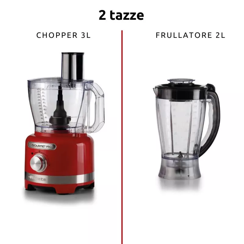 Ariete 1782 Gourmet Pro Moderna, köögikombain, 3 L multiveski, 2 L kannmikser, 2 kiirust + impulssrežiim, terade komplekt + roostevaba terasest ketas, mahlapressi lisaseade, punane
