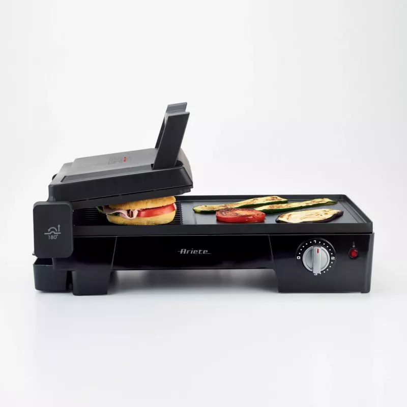 Ariete 1916 Multi Grill 3 in 1 - Elektriline grill, BBQ, sile ja ribiline plaat - 180° avamine - Reguleeritav termostaat - 2400 W - Must