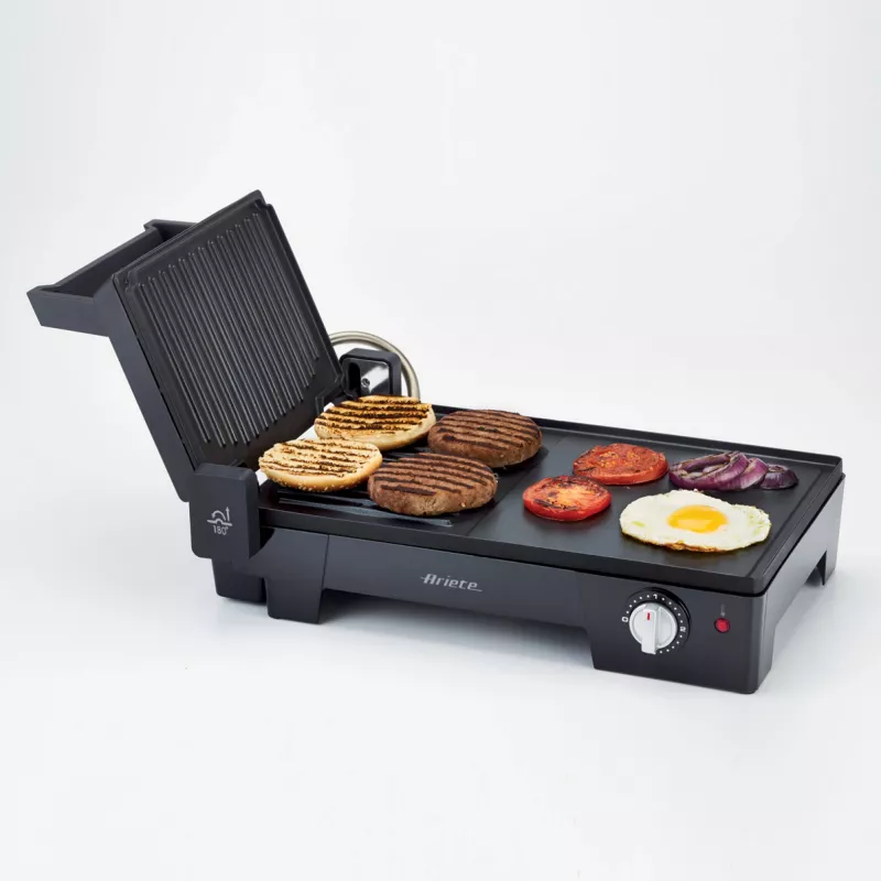 Ariete 1916 Multi Grill 3 in 1 - Elektriline grill, BBQ, sile ja ribiline plaat - 180° avamine - Reguleeritav termostaat - 2400 W - Must