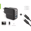 Conceptronic 3-pordiline 67 W GaN USB PD laadija koos USB-C laadimiskaabliga, USB-C x 2, USB-A x 1, QC 3.0, PPS