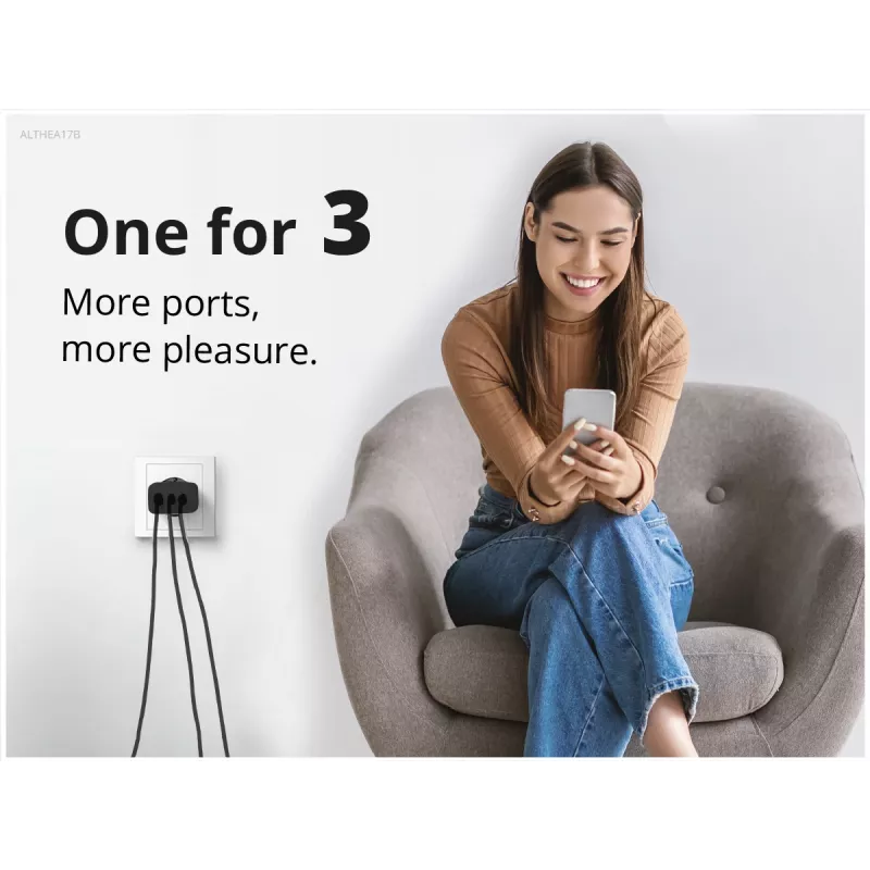 Conceptronic 3-pordiline 67 W GaN USB PD laadija koos USB-C laadimiskaabliga, USB-C x 2, USB-A x 1, QC 3.0, PPS