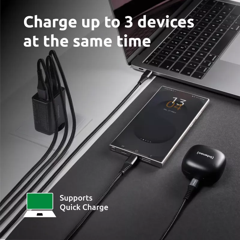 Toiteadapter Intenso W65ACC USB-A ja USB-C portidega, must