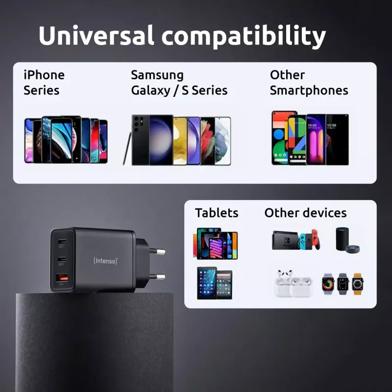 Toiteadapter Intenso W65ACC USB-A ja USB-C portidega, must