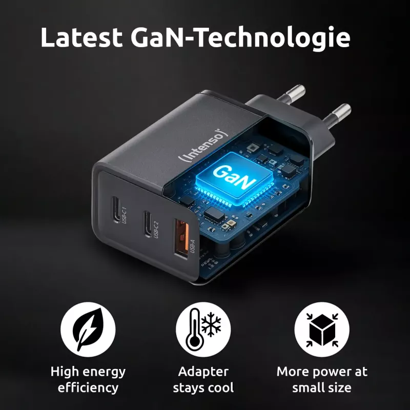 Toiteadapter Intenso W65ACC USB-A ja USB-C portidega, must