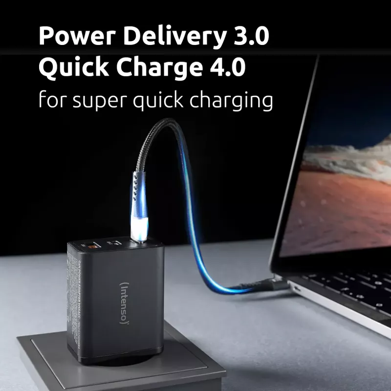 Toiteadapter Intenso W65ACC USB-A ja USB-C portidega, must