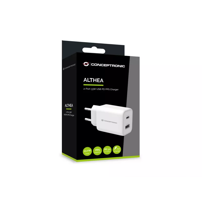 Conceptronic ALTHEA 2-pordiline 33W USB PD PPS laadija, QC 3.0