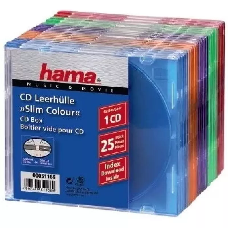 Hama CD õhuke Box pakk 25 tk, värvilised 1 ketta Multivärviline