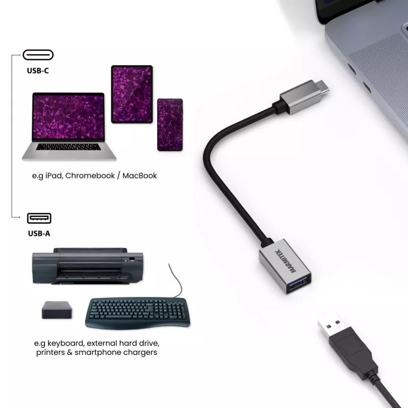 USB-kaabel Marmitek 08375 0.15m USB 3.2 Gen 1 USB C USB A Must Hõbedane