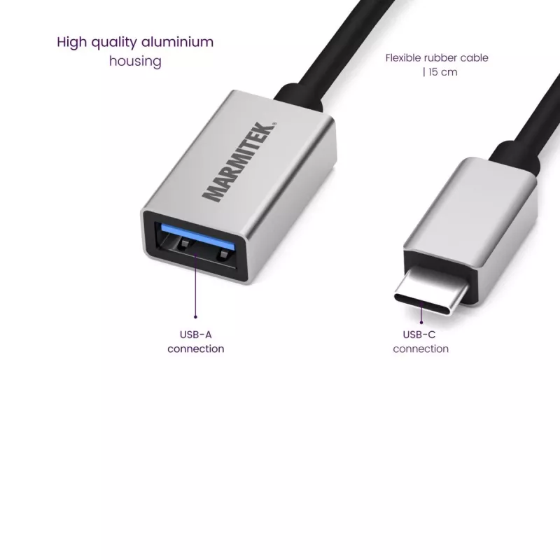 USB-kaabel Marmitek 08375 0.15m USB 3.2 Gen 1 USB C USB A Must Hõbedane