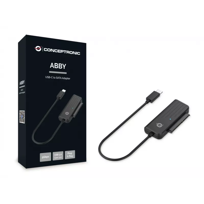 Conceptronic ABBY USB-C to SATA Adapter, Must, Hiina, 32 mm, 12 mm, 65 mm, 22 g