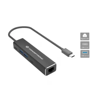 Conceptronic ABBY13B Gigabit Ethernet USB 3.2 Gen 1 adapter USB-jaoturiga, GbE, USB-A x 2, USB-C x 2