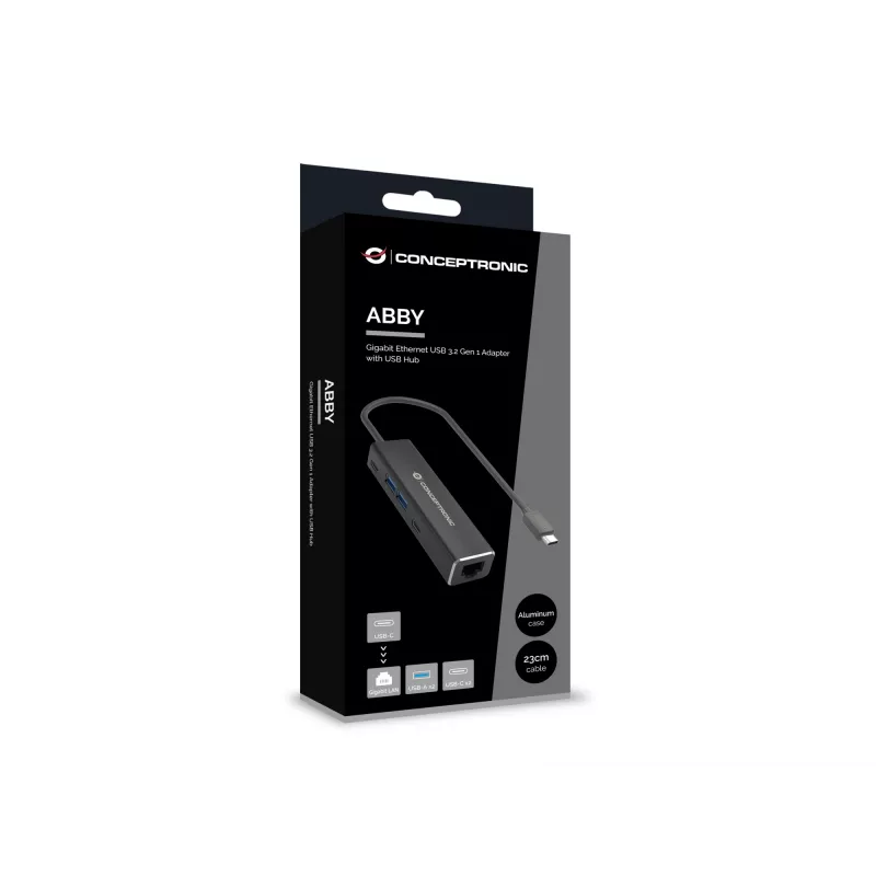 Conceptronic ABBY13B Gigabit Ethernet USB 3.2 Gen 1 adapter USB-jaoturiga, GbE, USB-A x 2, USB-C x 2