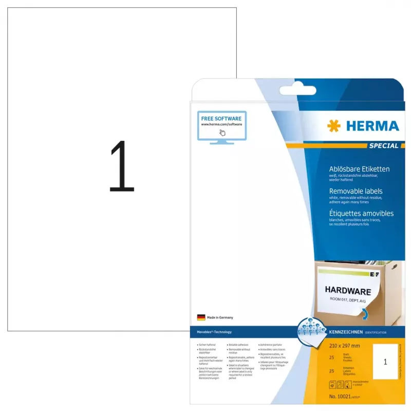 Isekleepuv printerisilt HERMA Removable labels A4 210x297 mm valge Movables