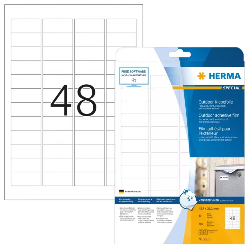 Isekleepuv printerisilt HERMA Labels A4 välitingimustesse kile 45,7x21,2 mm