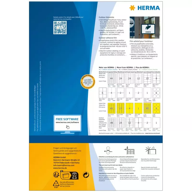 HERMA 9501 isekleepuv silt Ristkülik Püsiv Valge 50 tk