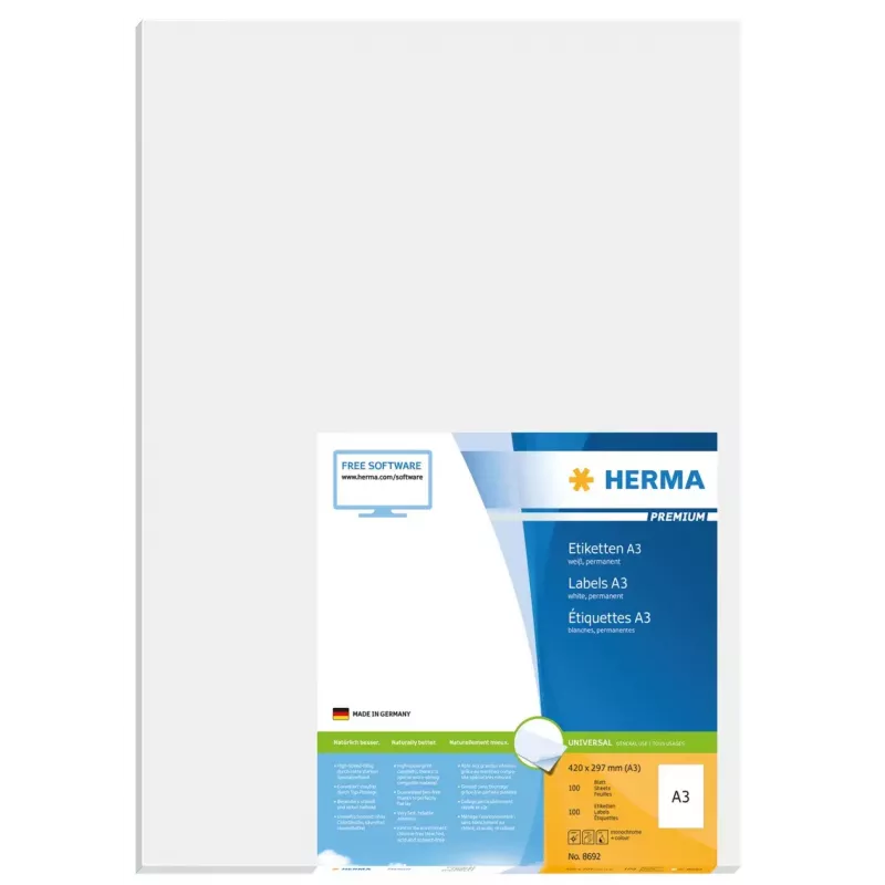 A3 Labels Premium HERMA 8692 297x420 mm Valge Paber Matt