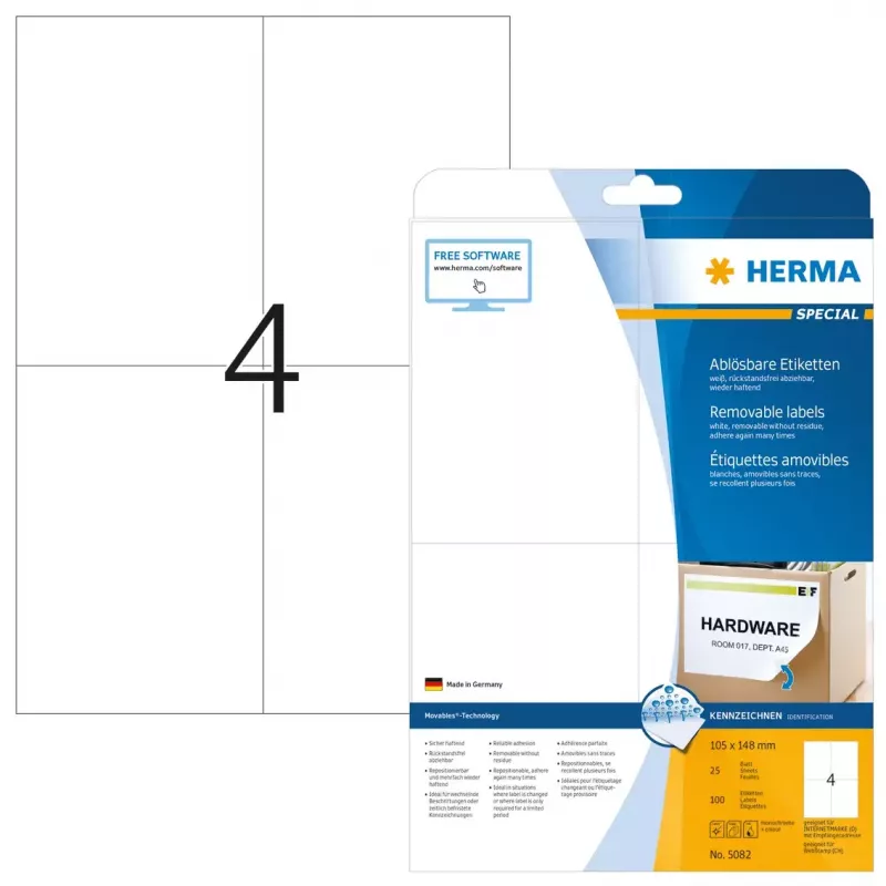 Eemaldatavad sildid HERMA 5082 A4 105x148 mm valge