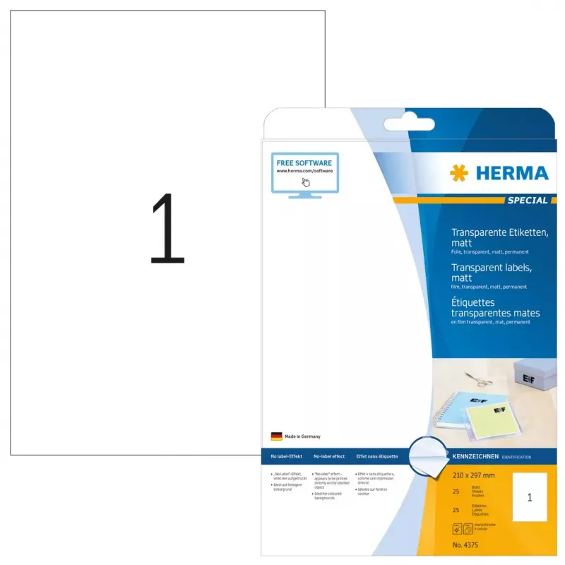 Isekleepuv printerisilt HERMA Labels läbipaistev matt A4 210x297 mm kile