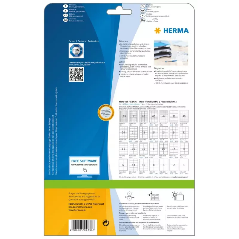 Isekleepuv printerisilt HERMA Labels Premium A4 35.6x16.9 mm