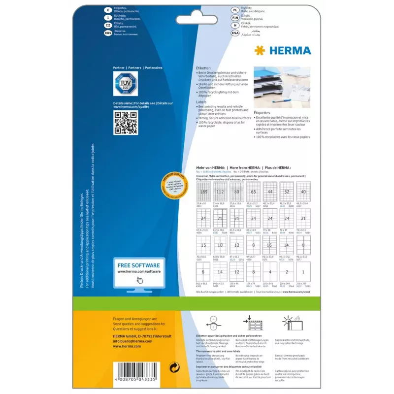 Isekleepuv printerisilt HERMA Labels Premium A4 25,4x10 mm 4725 tk