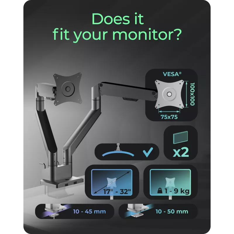 Monitorijalg icybox 61085 kahele monitorile lauakinnitusega — kahe haruga lauamonitorijalg