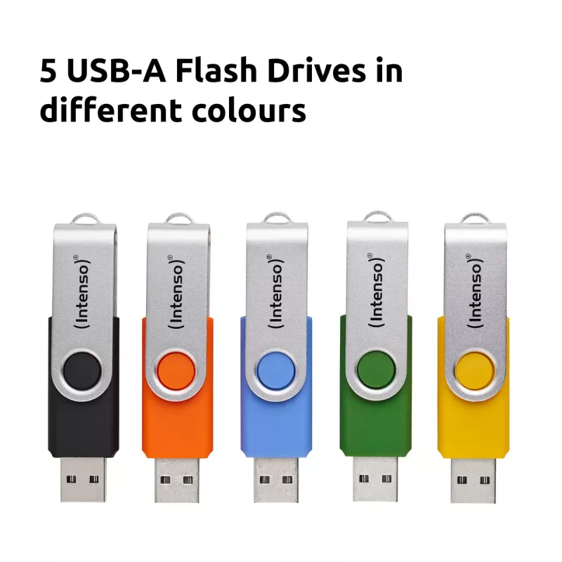 INTENSO Office Line USB-mälupulkade komplekt 5×64 GB, USB-A, USB 3.2 Gen 1, pöördmehhanismiga, mitmevärviline
