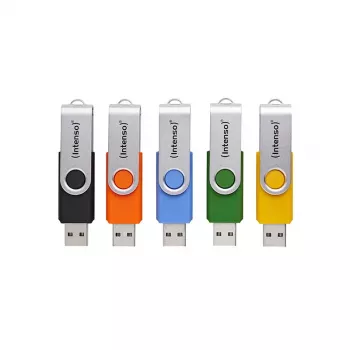 INTENSO Office Line USB-mälupulkade komplekt 5×64 GB, USB-A, USB 3.2 Gen 1, pöördmehhanismiga, mitmevärviline