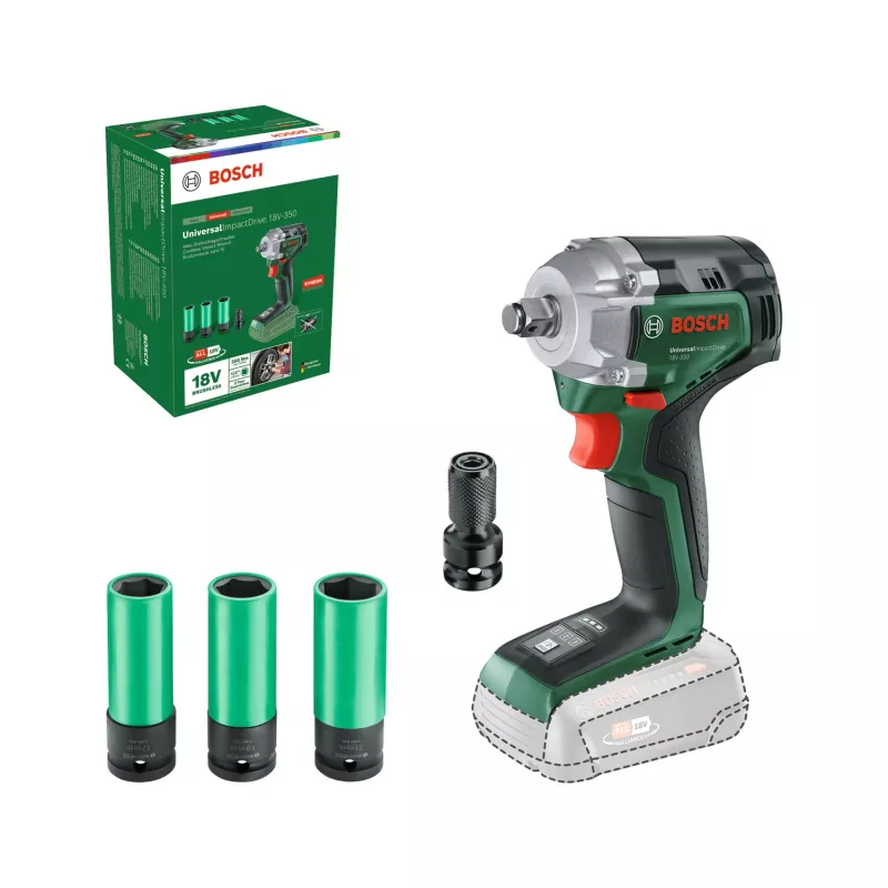 Bosch UniversalImpactDrive 18V-350 (bare tool + kuuskantadapter + 3 mutrit 17, 19, 21 mm)