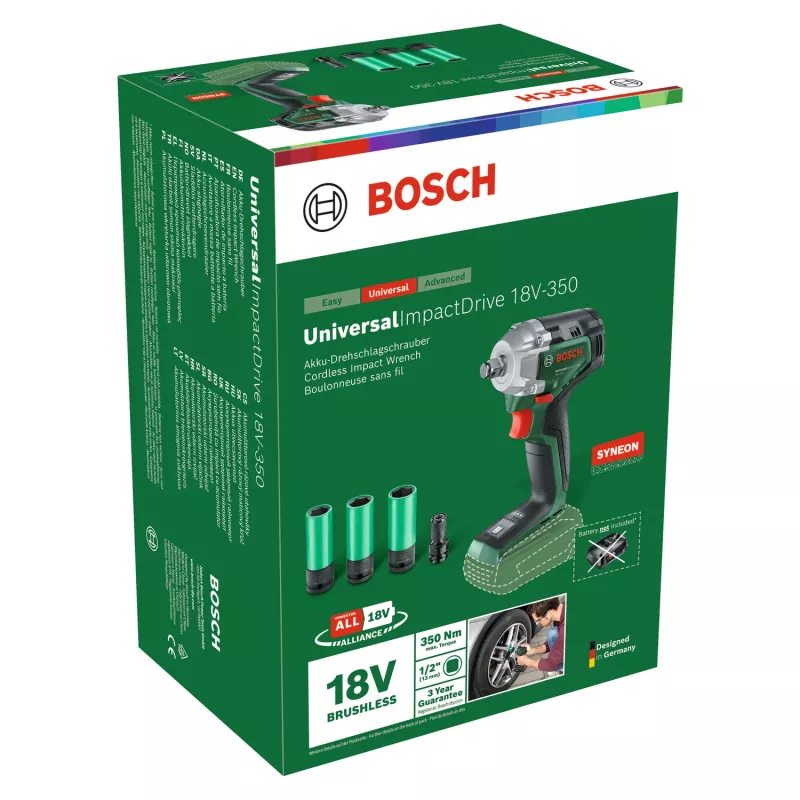 Bosch UniversalImpactDrive 18V-350 (bare tool + kuuskantadapter + 3 mutrit 17, 19, 21 mm)