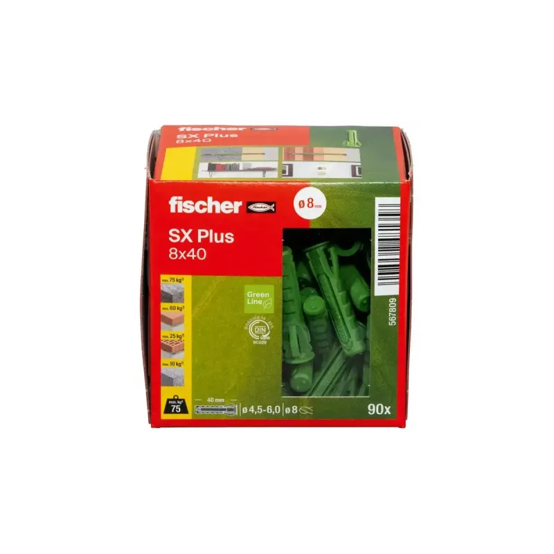 Laienev ankur Fischer 567809 40 mm 8 mm Roheline 90 tk