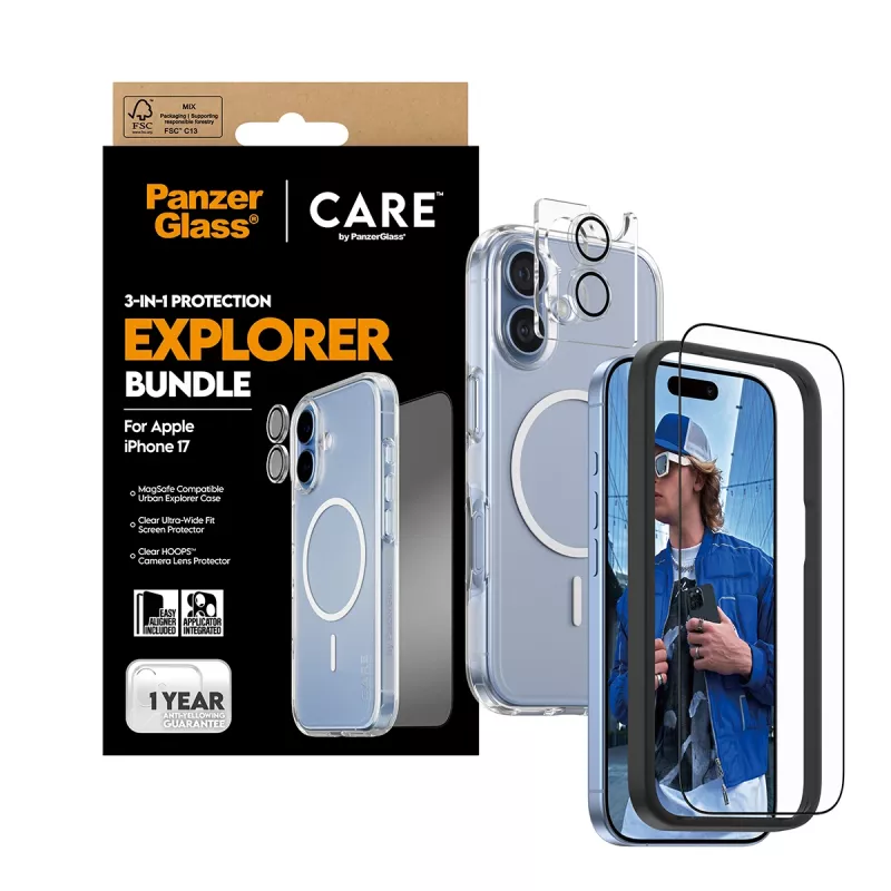 PanzerGlass CARE 3-in-1 Flagship Explorer Bundle iPhone 17, kriimustus- ja põrutuskindel