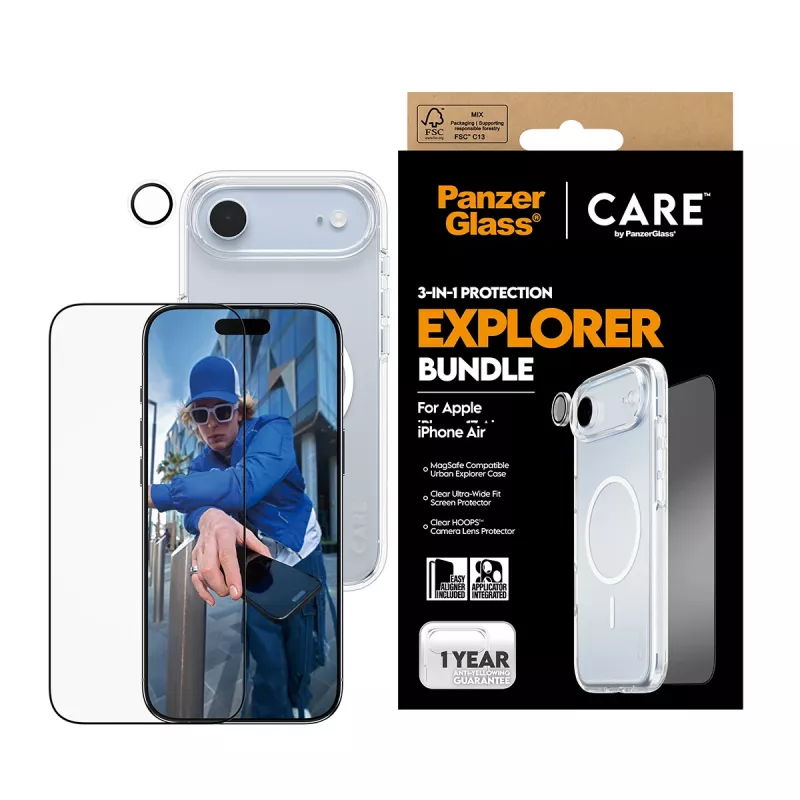Ekraanikaitsekomplekt PanzerGlass 3‑in‑1 Explorer Set CR66372 iPhone 17 Air jaoks (karastatud klaas, kaamerakaitse, puhastusvahendid)