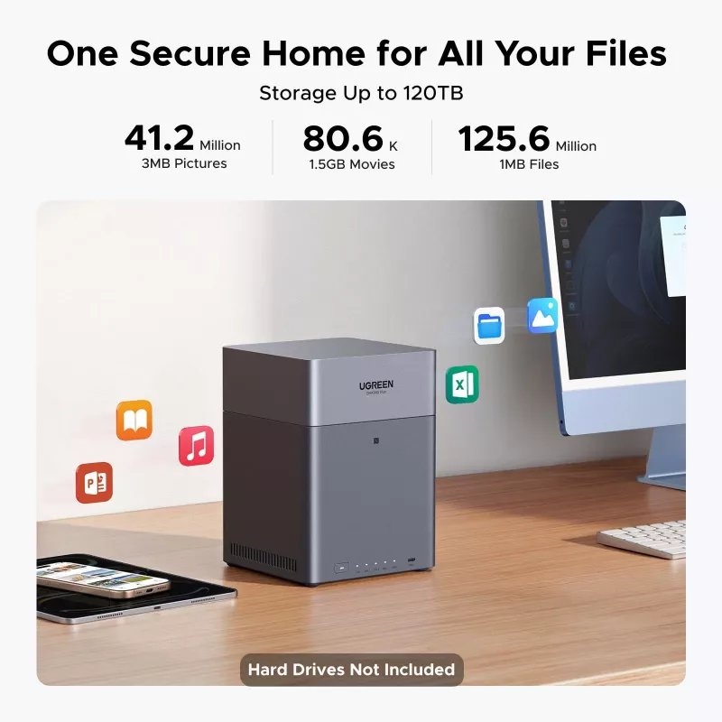 UGREEN NAS DH4300 Plus 4-kohaline 120TB 2.5GbE ja USB-C-ga