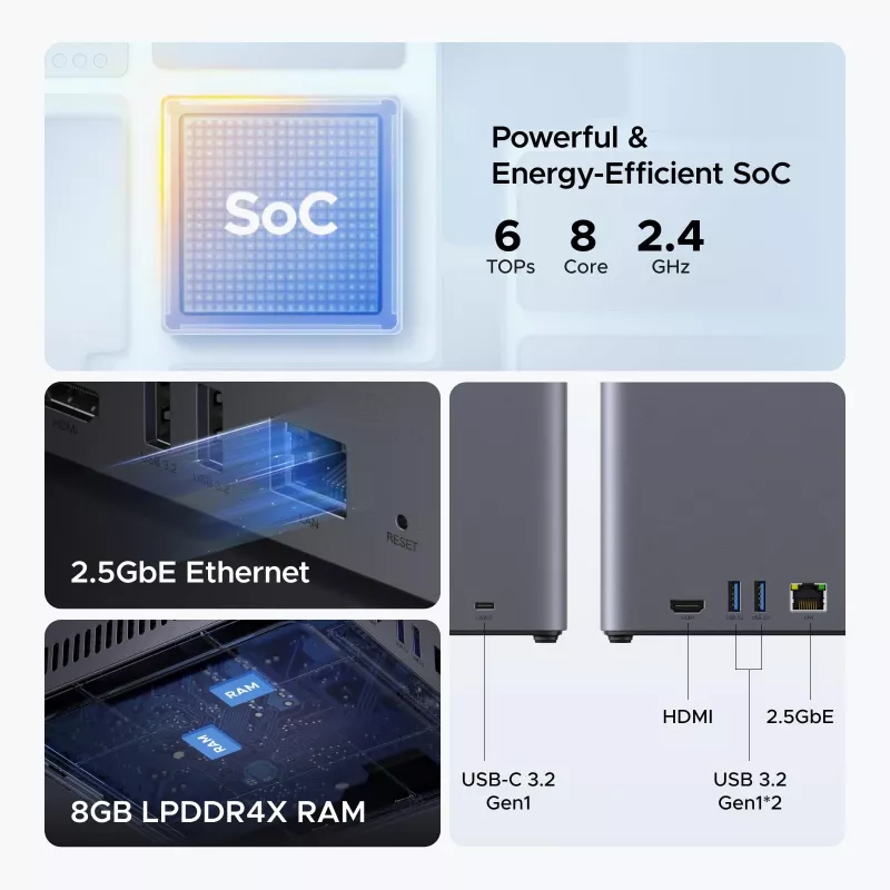 UGREEN NAS DH4300 Plus 4-kohaline 120TB 2.5GbE ja USB-C-ga