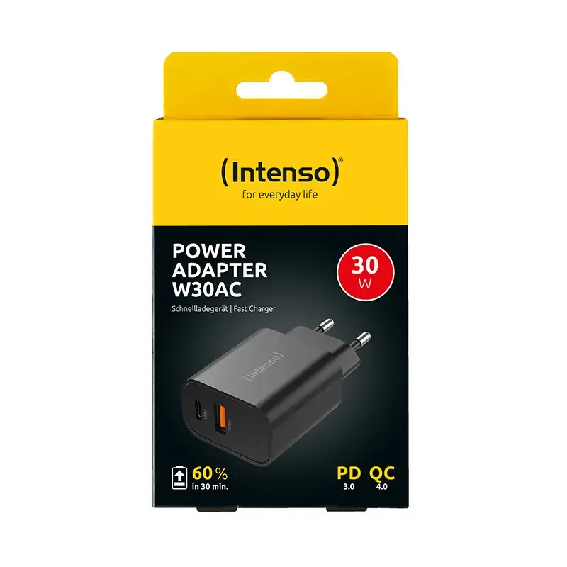 Toiteadapter Intenso W30AC 30W USB-A USB-C Must