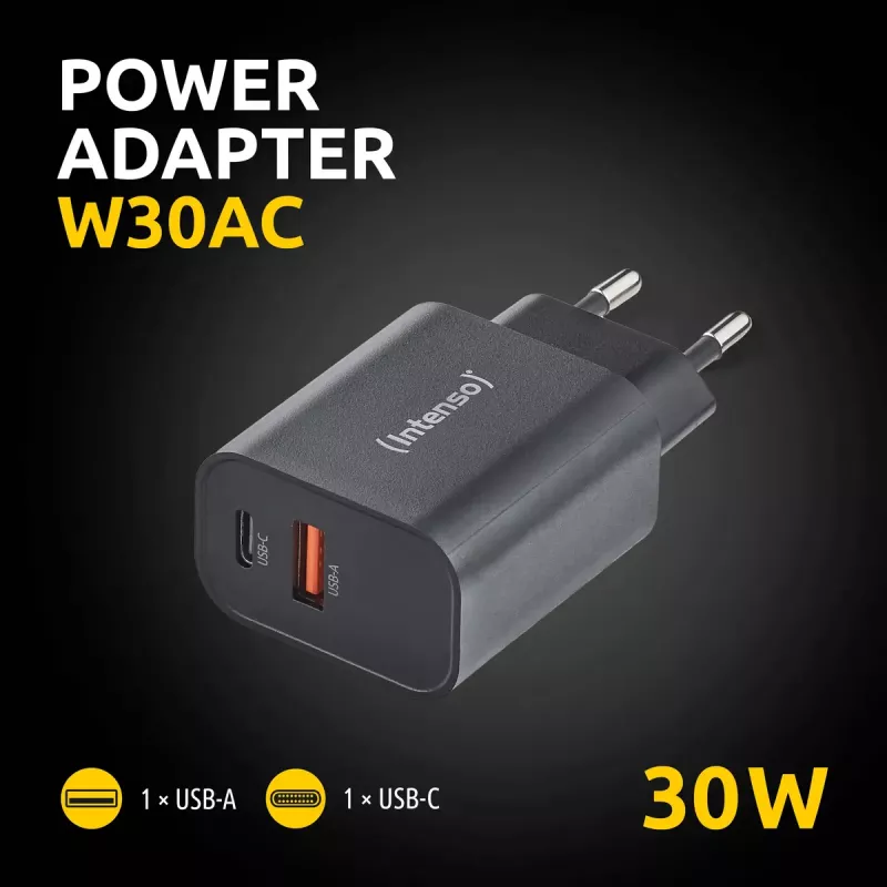 Toiteadapter Intenso W30AC 30W USB-A USB-C Must