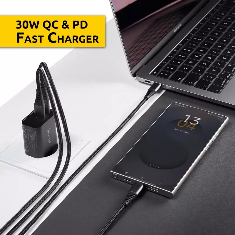 Toiteadapter Intenso W30AC 30W USB-A USB-C Must