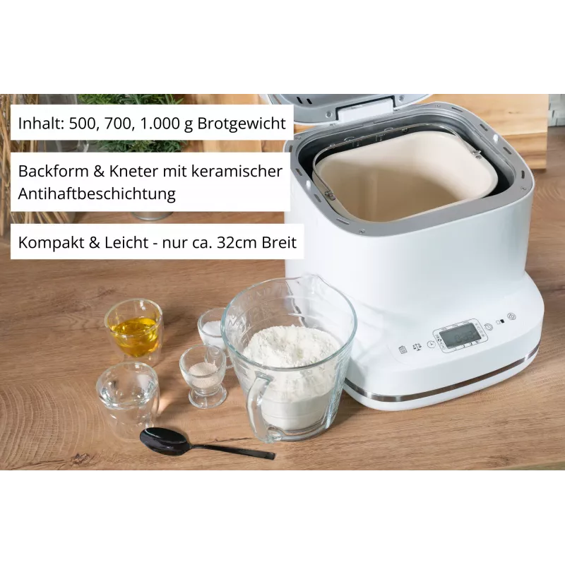 Leivaküpsetaja Unold Esge Backmeister Bernd 68120 — 550 W, max päts 1 kg, valge, plastkorpus