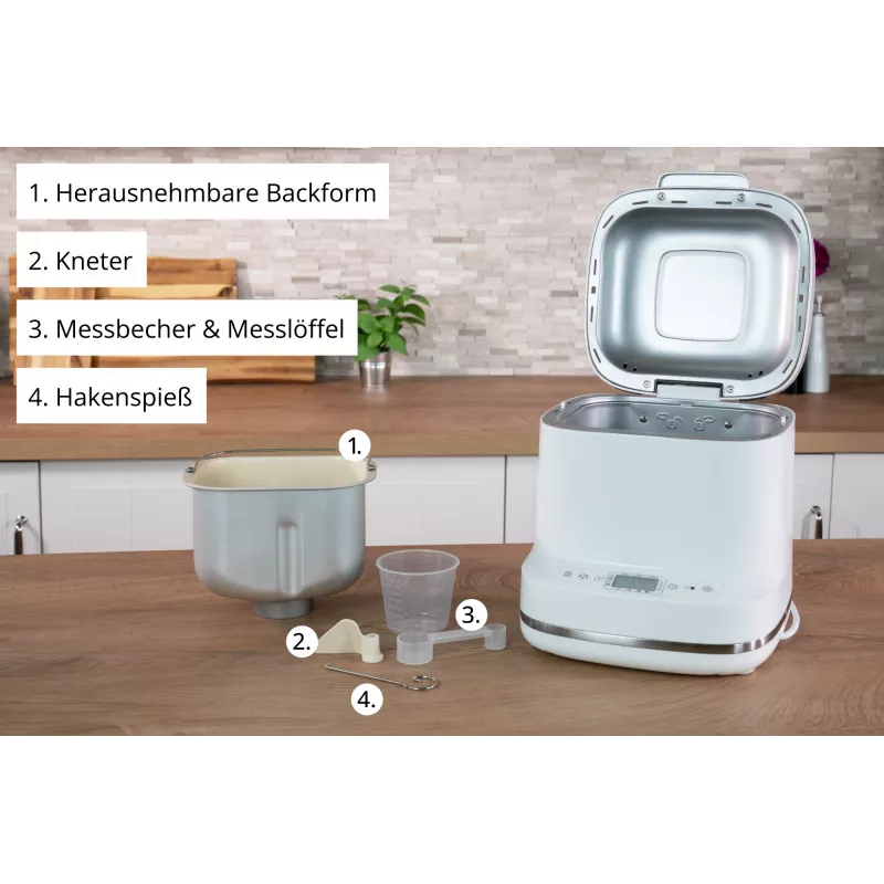 Leivaküpsetaja Unold Esge Backmeister Bernd 68120 — 550 W, max päts 1 kg, valge, plastkorpus