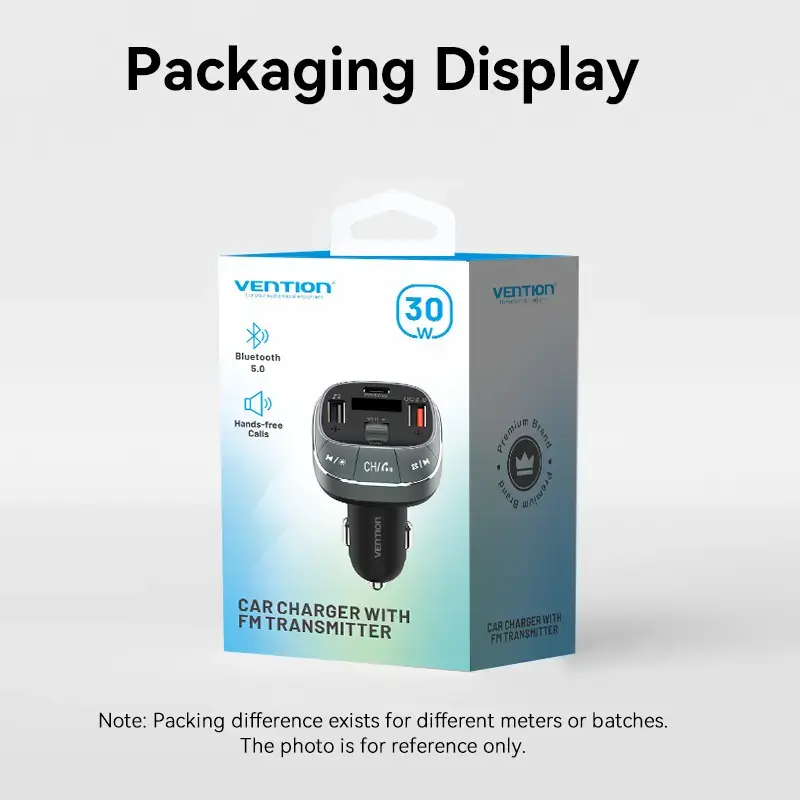Vention 3-pordiline USB-autolaadija (USB-C + 2× USB-A) 30W/18W/5W must