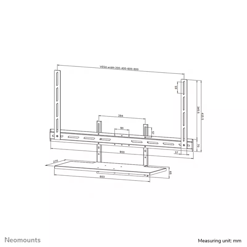 Riiuli klaviatuurikomplekt Neomounts AV40-500BL 43–110-tollistele ekraanidele, VESA kuni 600x400, max koormus 2,5 kg, 900×279×640 mm