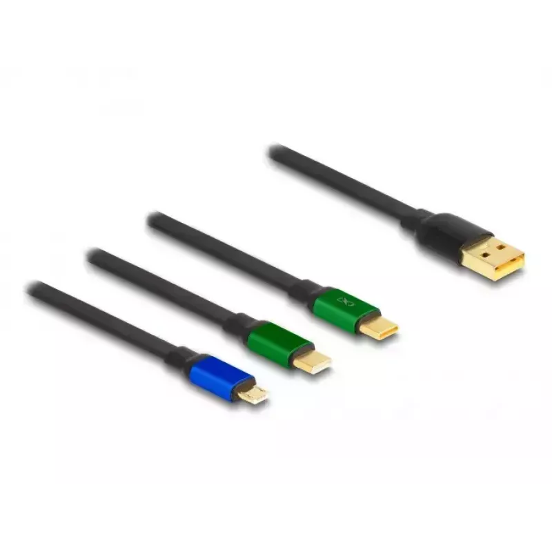 DeLOCK USB 3-in-1 sissetõmmatav laadimiskaabel Micro USB 2 x USB USB-C 1,13 m
