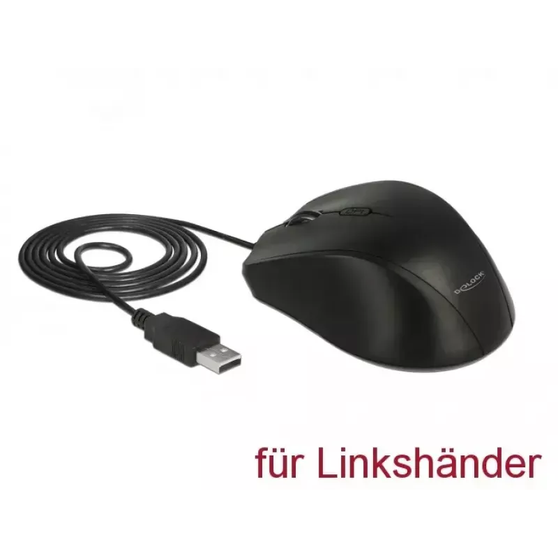 Hiir MITEL DeLOCK 12548 vasakukäeline USB Type-A optiline 2400 DPI 5 nuppu must