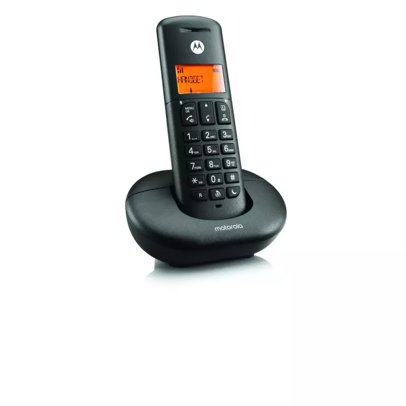 Juhtmeta DECT-telefon MOTOROLA E201 — juhtmeta telefonitoru käed-vabad funktsiooniga, kuni 50 registreeringut