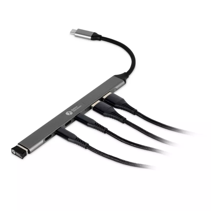 USB-C Hub 7-in-1 BakkerElkhuizen BNECHUB3A4C — 7 porti (USB 3.2 Gen1 A, USB 3.2 Gen1 C, USB 2.0), alumiiniumkorpus, hall/must