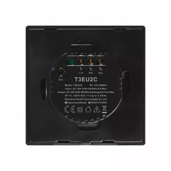 Puutelüliti Sonoff T3 EU TX WiFi RF 433 2-kanaliline — seinale paigaldatav nutilüliti, EL-i puutepaneel