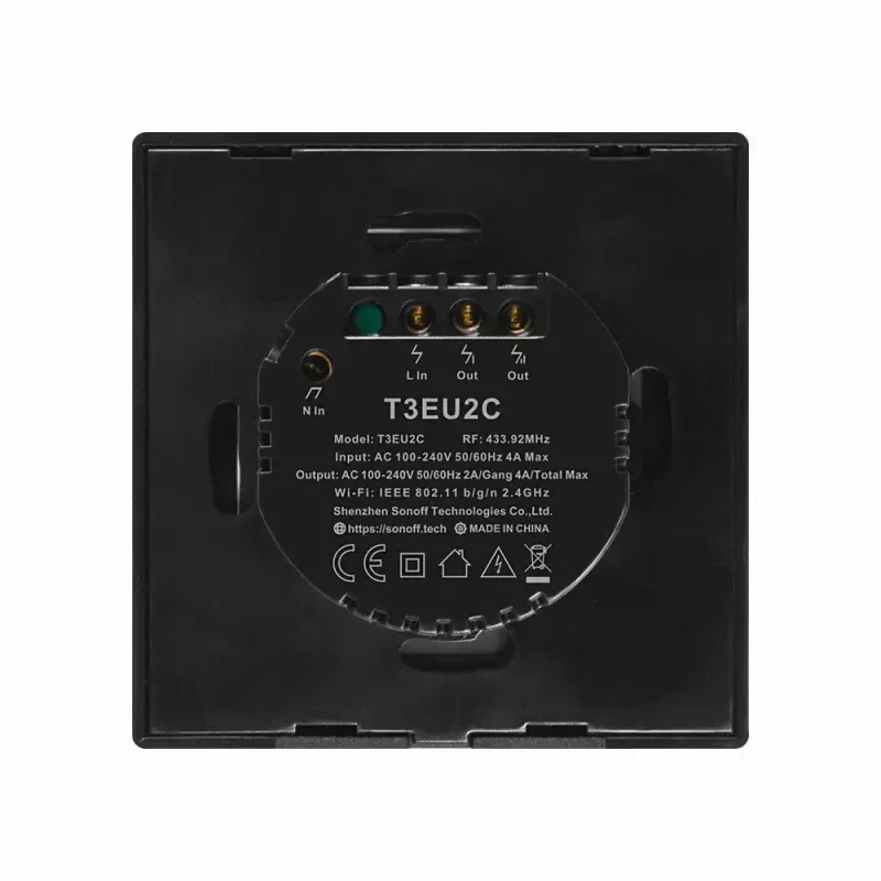 Puutelüliti Sonoff T3 EU TX WiFi RF 433 2-kanaliline — seinale paigaldatav nutilüliti, EL-i puutepaneel